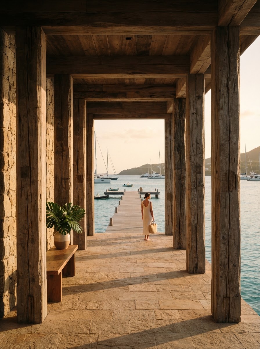Editorial luxury harbor sanctuary hotel architectural detail